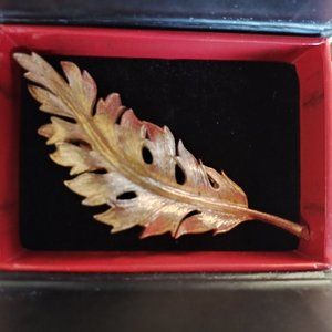 Vintage 60's Coro Gold Colored Leaf Brooch